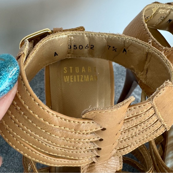 Stuart Weitzman Beige Leather Heels Sandals Stiletto 7.5 - Picture 8 of 11